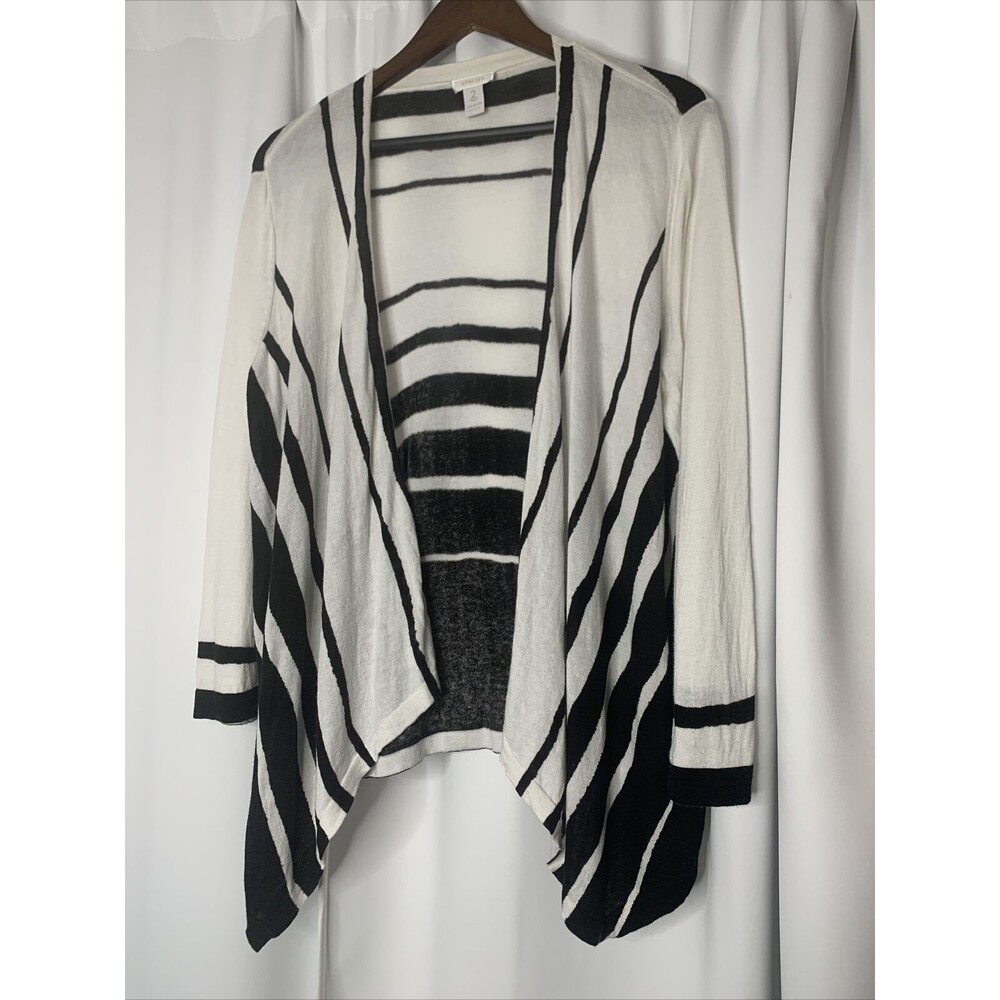 Chico's Cardigan Abstract Stripes Black White 2 / 12